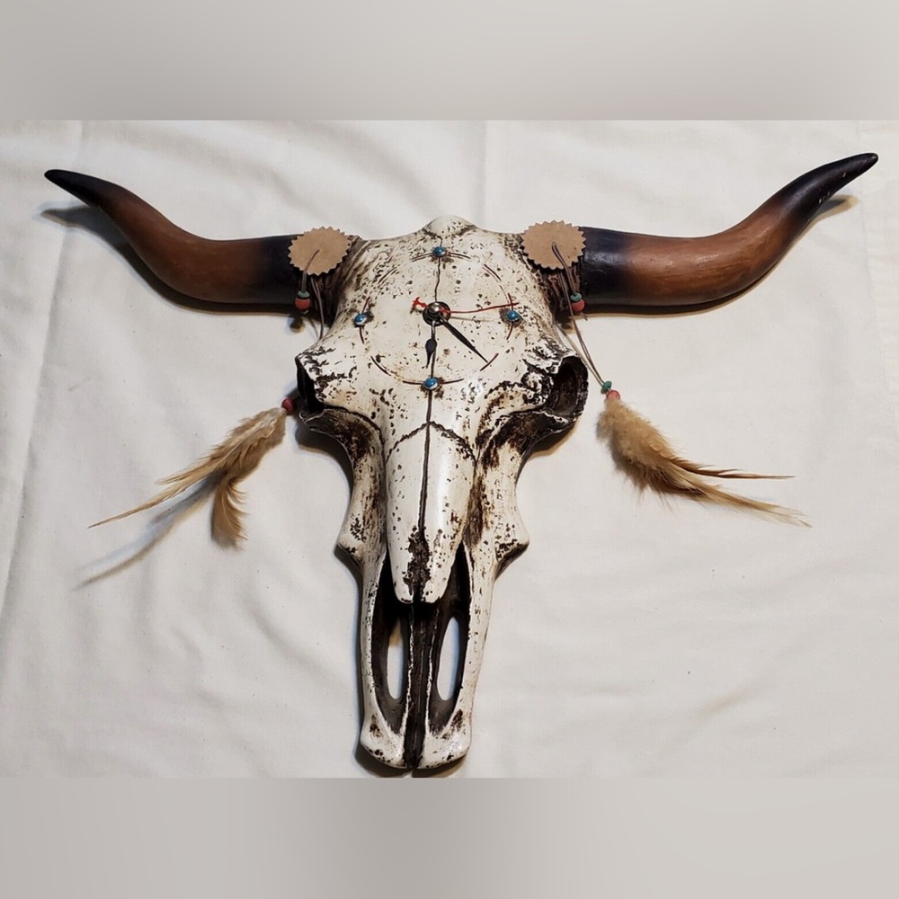Long Horn Cow Bone Wall Hanging Longhorn Steer Buffalo Skull Clock Wall Hanging